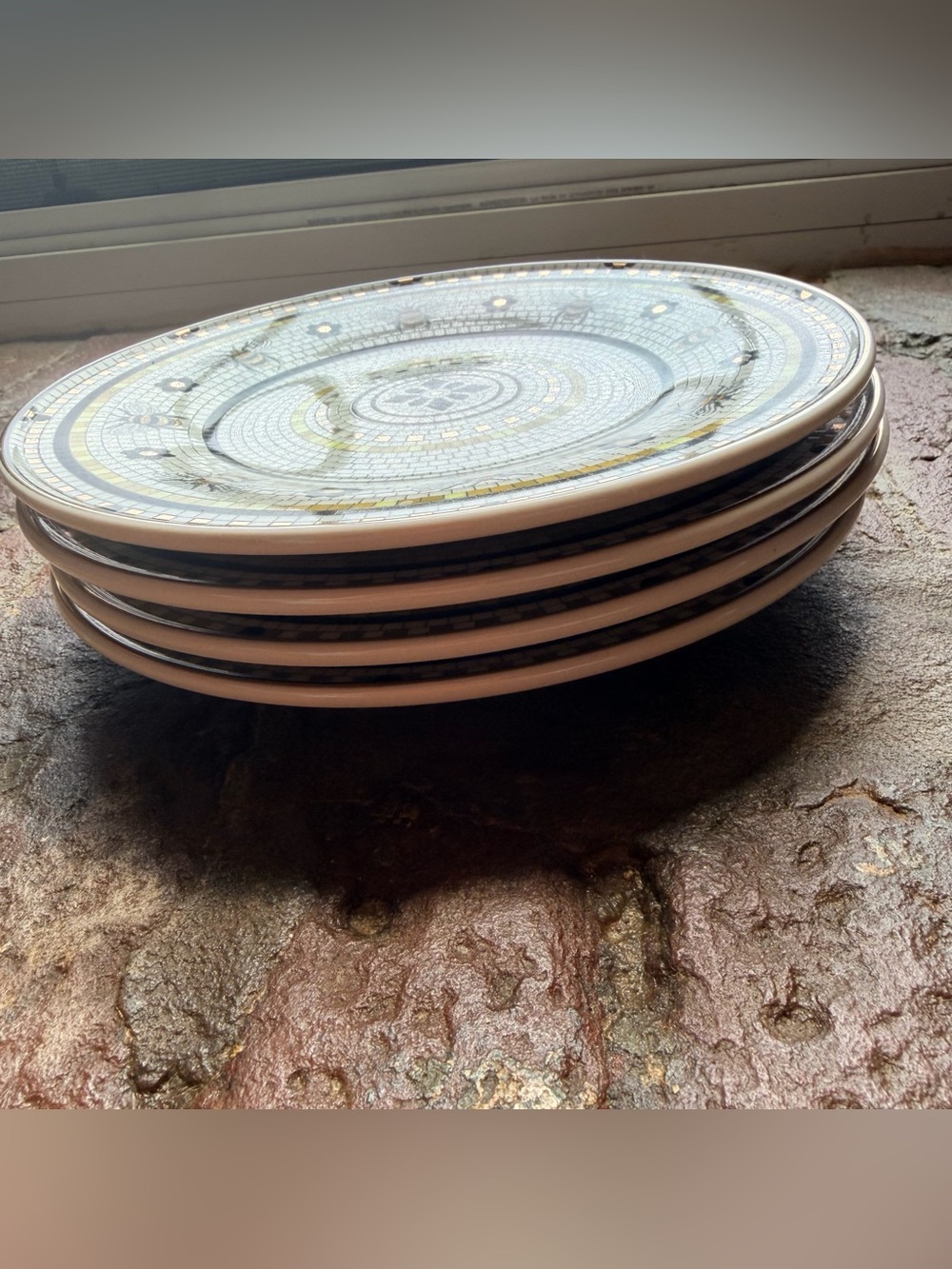 Anthropologie bistro tile stoneware dessert plate garden edition set of 4 - Picture 3 of 5